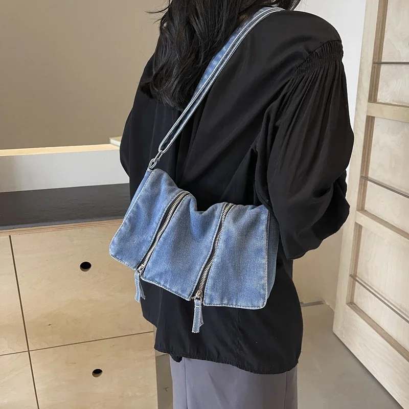 Women'S Bags New Look - Tas Selempang Denim Solid Zipper Serbaguna