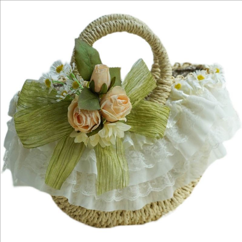 Women'S Bags Cross Body - Tas anyaman jerami renda Lolita gaya