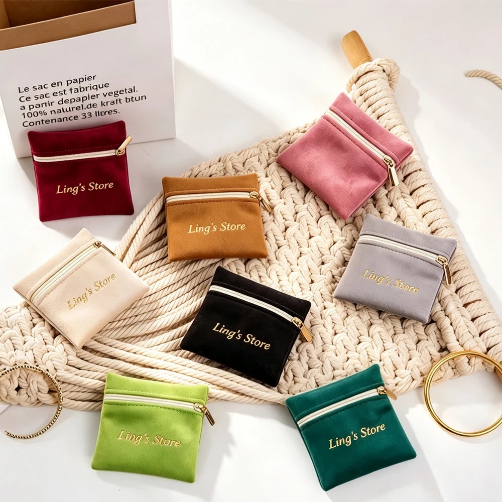 Women Bags For Eid - 10Pcs Kantong Perhiasan Beludru Beritsleting Kompartemen
