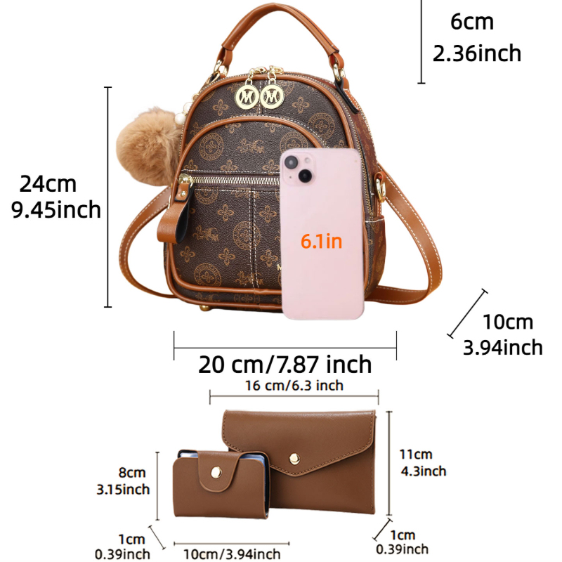 Set tas wanita 3-in-1, ransel  - Women Bags Mini ulasan dan harga